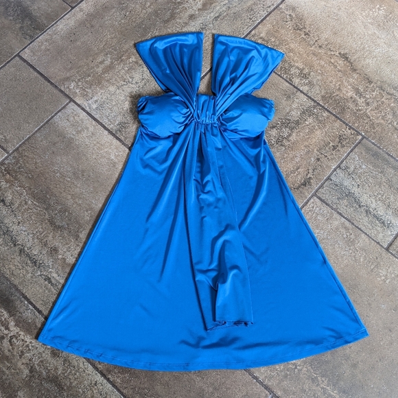 Jewel Toned Vibrant Blue Silky Party Holiday Dress Size S Blue - Picture 5 of 12